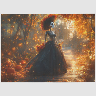 Decoupage Gothic Skeleton Elaborate Black Dress Tissue Paper