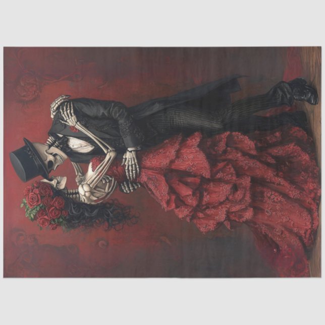Decoupage Gothic Skeleton Romantic Couple Dance Tissue Paper (Front)