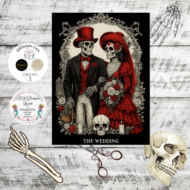 Decoupage Gothic Skeleton Wedding In Red Black  Tissue Paper (Creator Uploaded)