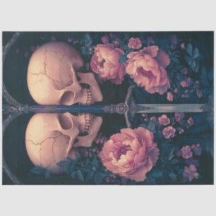 Decoupage Gothic Skeletons Sword Peach Flowers Tissue Paper