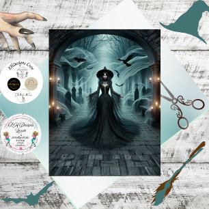 Decoupage Gothic Witch Graveyard Fantasy Tissue Paper
