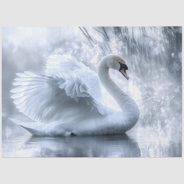 Decoupage Graceful Swan Pond Reflection  Tissue Paper (Front)