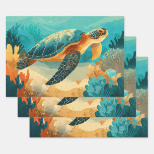 Decoupage Graphic Sea Turtle Wrapping Paper Sheets