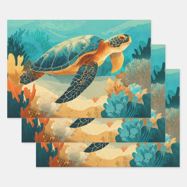 Decoupage Graphic Sea Turtle Wrapping Paper Sheets (Set)