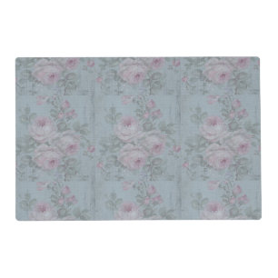 Decoupage,grey teal, floral,shabby chic,country Ru Placemat