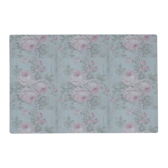 Decoupage,grey teal, floral,shabby chic,country Ru Placemat (Front)