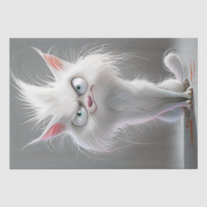 Decoupage Grumpy White Fury Cat  Tissue Paper