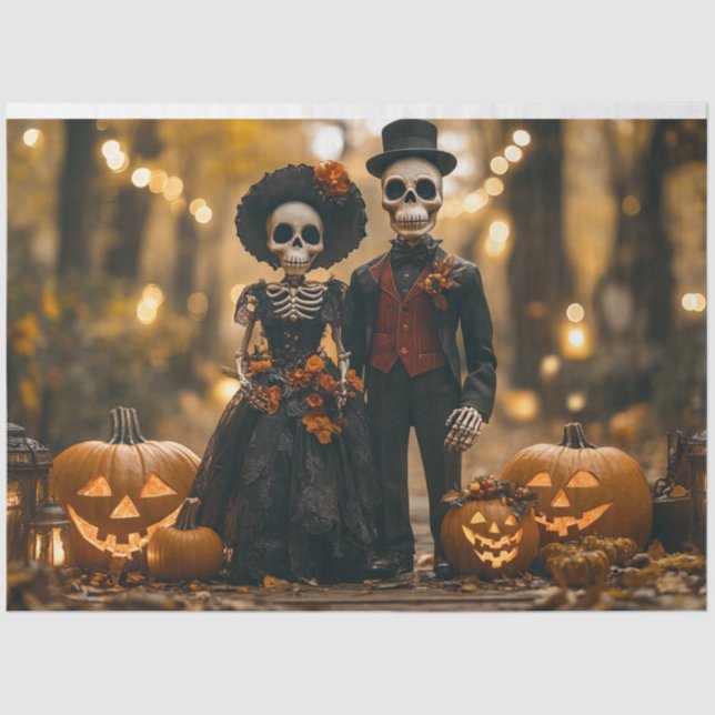 Decoupage Halloween Skeleton Couple  Tissue Paper (Front)