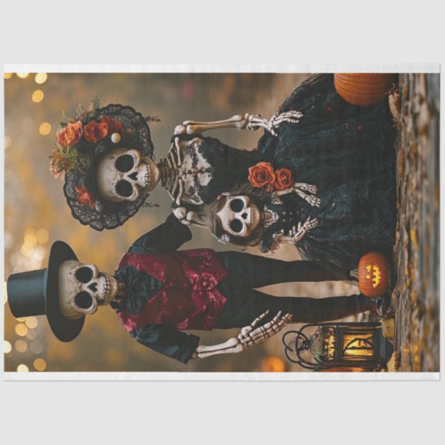 Decoupage Halloween Skeleton Family  Tissue Paper (Front)