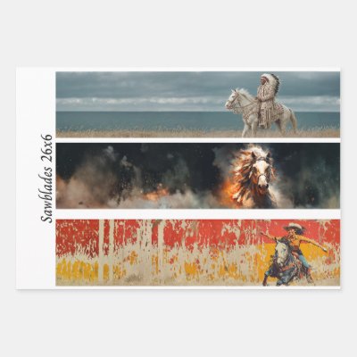 Decoupage Hand Saw Art Western 26x6" Designs  Wrapping Paper Sheets