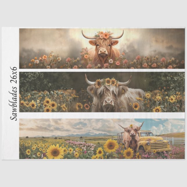 Decoupage Handsaw Design, Cow, Truck, Sunflower Tissue Paper (Front)