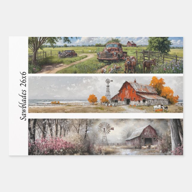 Decoupage Handsaw Design, Cow, Truck, Sunflower Wrapping Paper Sheets (Front 2)