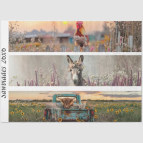 Decoupage Handsaw Designs Rooster Donkey Truck  Tissue Paper