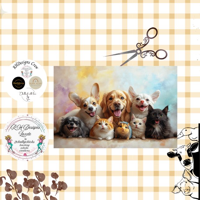 Decoupage Happy Joyful Dogs, Cats, Mouse  Tissue Paper (Creator Uploaded)