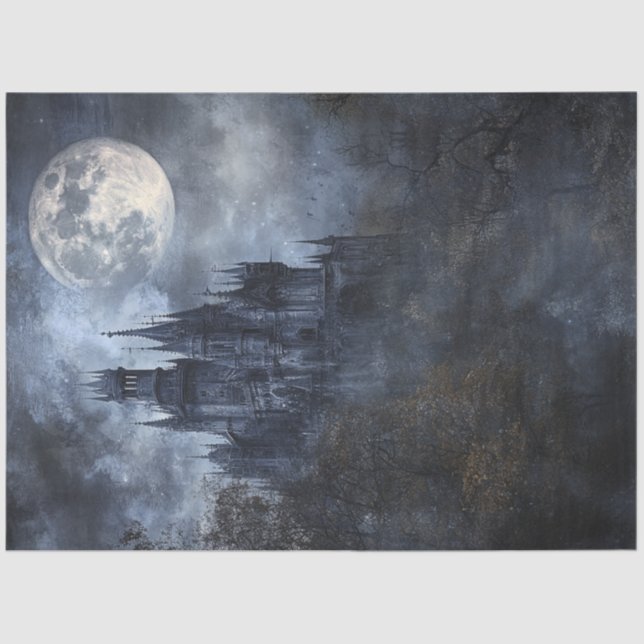 Decoupage Haunting Gothic Castle Moonlit Sky  Tissue Paper (Front)