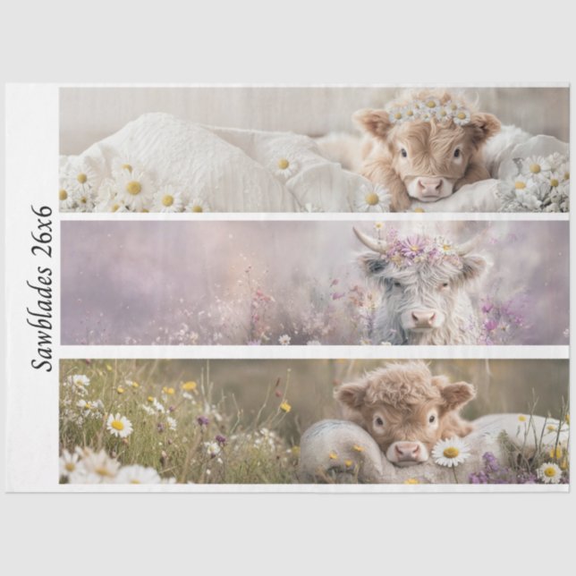 Decoupage Highland Calf Florals Handsaw Designs  Tissue Paper (Front)