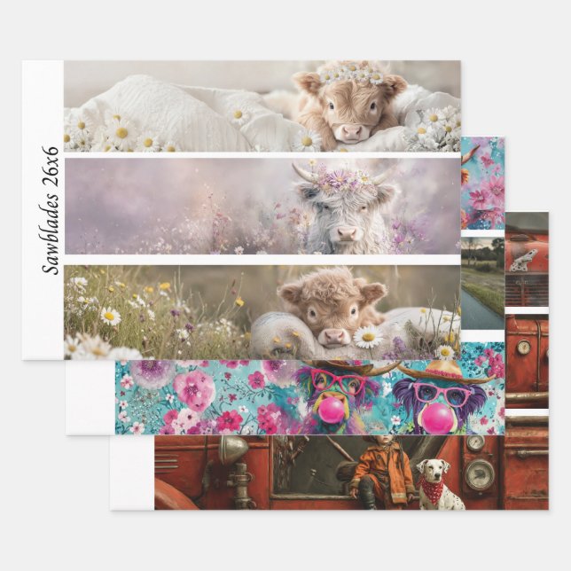Decoupage Highland Calf Florals Handsaw Designs  Wrapping Paper Sheets (Set)