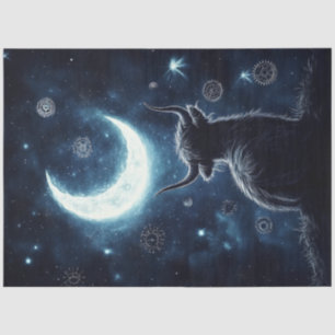 Decoupage Highland Calf Sitting Hill Starring Moon Tissue Paper