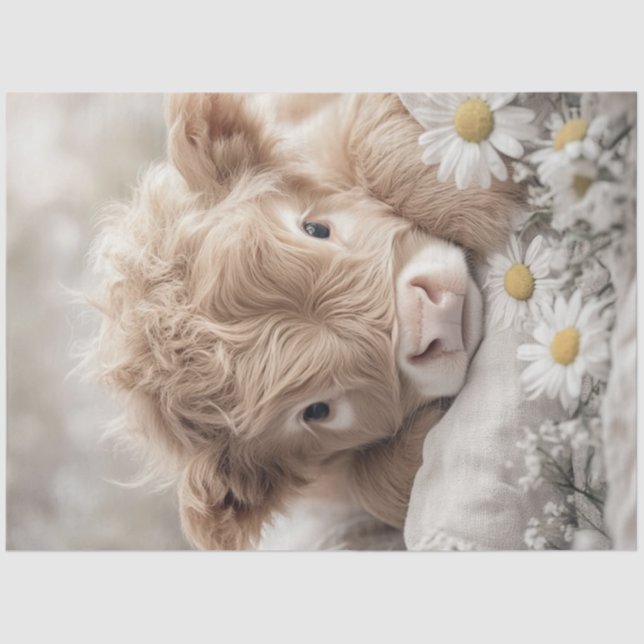 Decoupage Highland Calf Sunflowers  Tissue Paper (Front)
