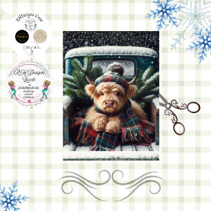 Decoupage Highland Calf Vintage Truck Winter Scene Tissue Paper