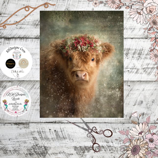 Decoupage Highland Calf Winter Floral Art  Tissue Paper (Creator Uploaded)