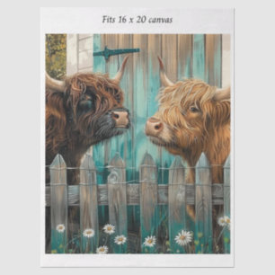 Decoupage Highland Calves Rustic Barn 16x20 Canvas Tissue Paper