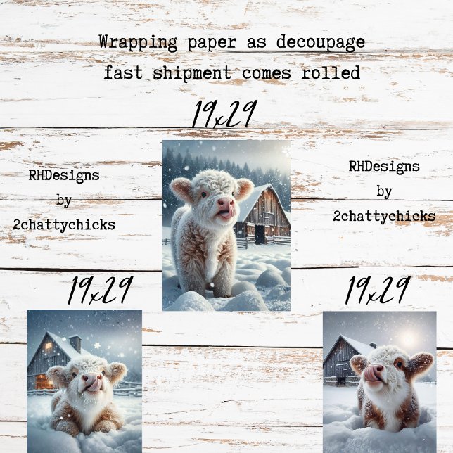 Decoupage Highland Calves Winter Scene  Wrapping Paper Sheets (Creator Uploaded)