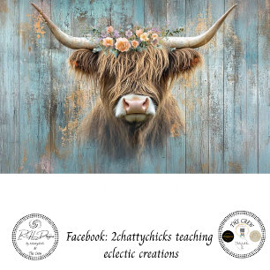 Decoupage Highland Cow Blue Distressed Background  Tissue Paper