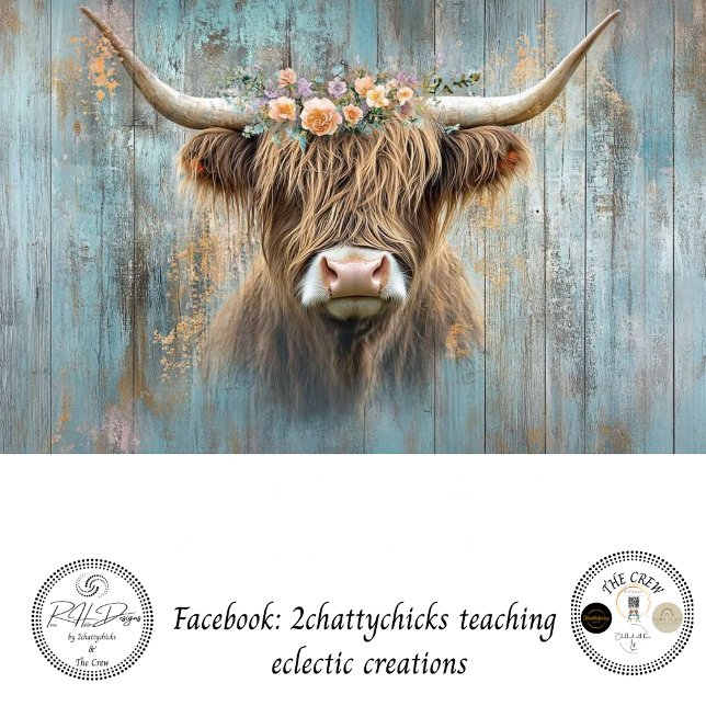Decoupage Highland Cow Blue Distressed Background  Tissue Paper (Creator Uploaded)