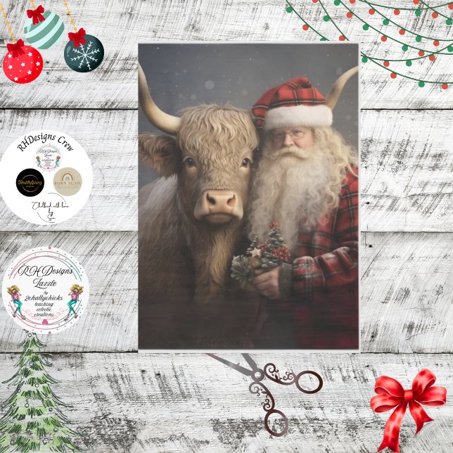 Decoupage Highland Cow & Santa Claus Tissue Paper (Creator Uploaded)