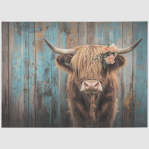 Decoupage Highland Cow Shaggy Fur Weathered Fence  Tissue Paper