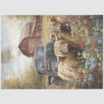 Decoupage Highland Cows Blue Truck Red Barn  Tissue Paper