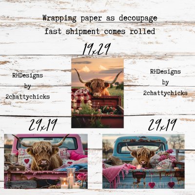 Decoupage Highland Cows Rustic Art Wrapping Paper Sheets