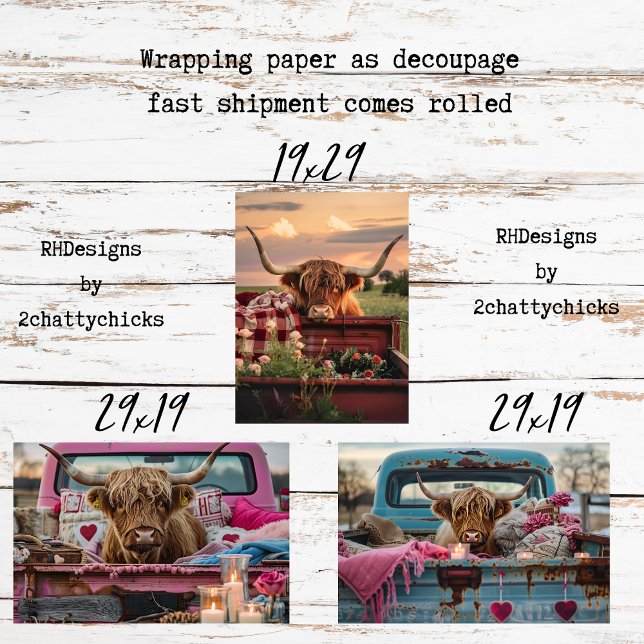 Decoupage Highland Cows Rustic Art Wrapping Paper Sheets (Creator Uploaded)