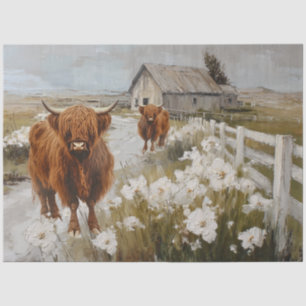 Decoupage Highland Cows Walking Down Country Road Tissue Paper
