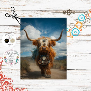 Decoupage Highland Haute Couture Steampunk Cows Wrapping Paper Sheets