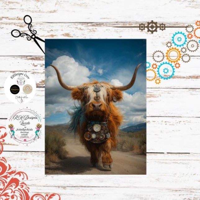 Decoupage Highland Haute Couture Steampunk Cows Wrapping Paper Sheets (Creator Uploaded)