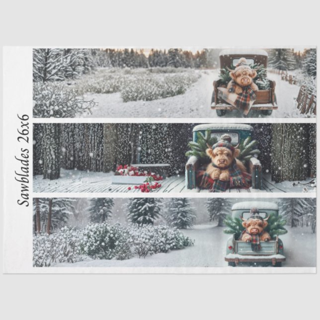 Decoupage Highland Winter Calves Truck Handsaws Tissue Paper (Front)