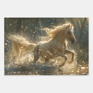 Decoupage Horses in Wild Gallop in the Wild Wrapping Paper Sheets