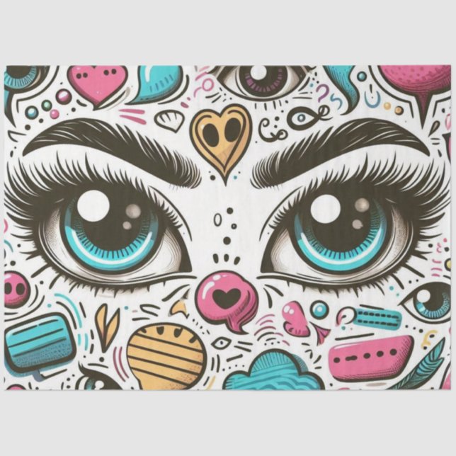 Decoupage HOT DAYS OF SUMMER Futuristic EYES Tissue Paper (Front)