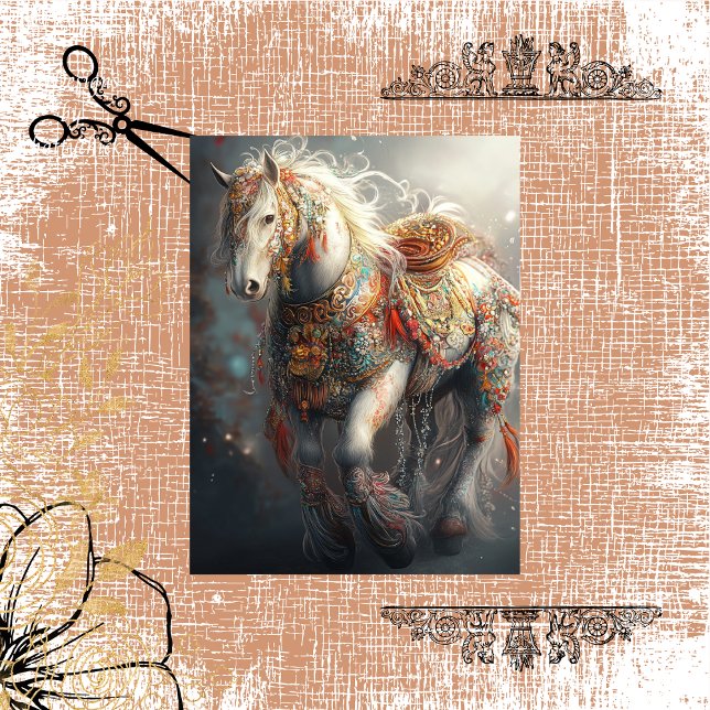 Decoupage Intricate White Horse & Embellishments  Tissue Paper (Creator Uploaded)