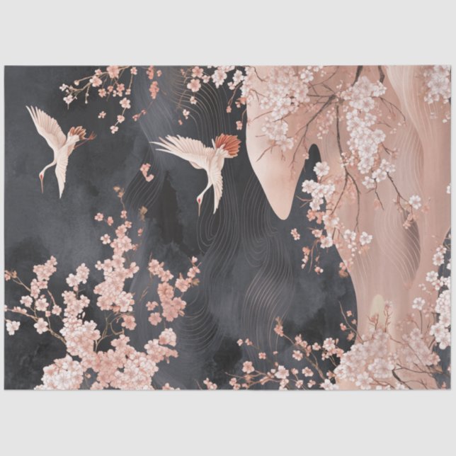 Decoupage Japanese Digital Art Cherry Blossoms Tissue Paper (Front)