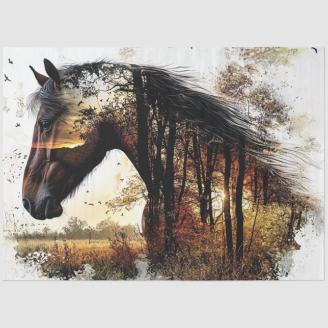 Decoupage Landscape Double Exposure Horse & Forest Tissue Paper (Front)