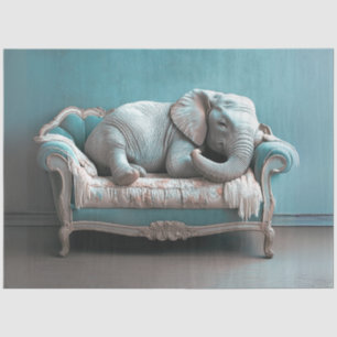 Decoupage Landscape Elephant on Vintage Couch Tissue Paper