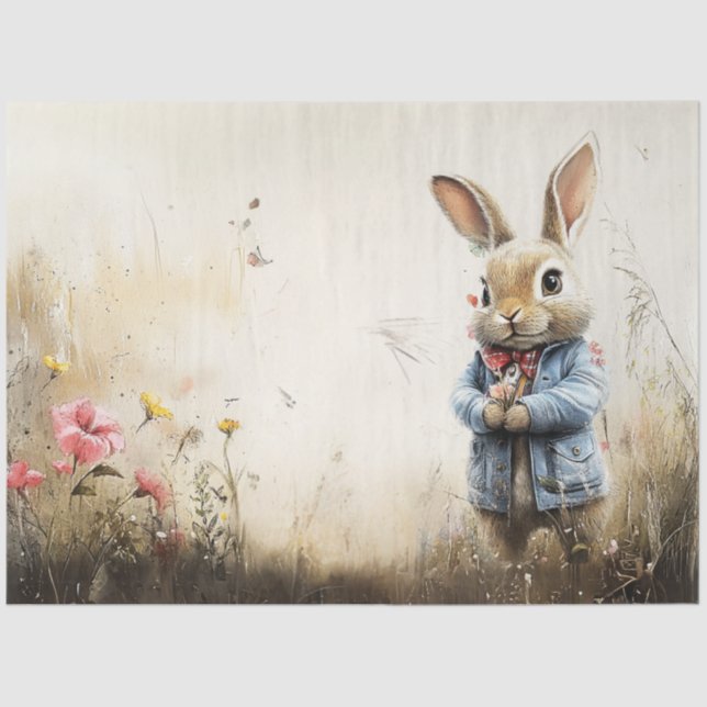 Decoupage Landscape Rabbit in Field Right Side Tissue Paper (Front)