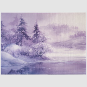 Decoupage Landscape Snow Covered Purples White  Tissue Paper