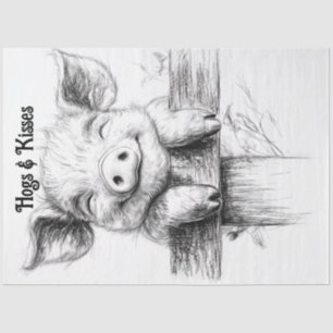 Decoupage Line Drawing Piglet Hogs & Kisses Tissue Paper