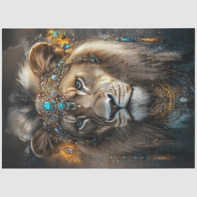 Decoupage Lioness Adorned American Indian Jewelry  Tissue Paper (Front)