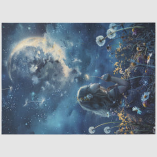 Decoupage Little Girl Field Dandelions & Moon  Tissue Paper