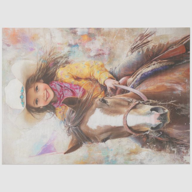 Decoupage Little Girl Riding Horse Rodeo Arena  Tissue Paper (Front)